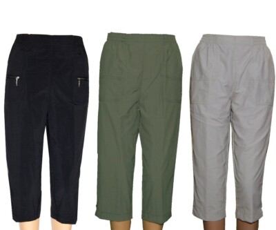 Ladies 3/4 Long Elasticated Airy Lightweight Pull On Capri Pants in 3 Colours Ql3