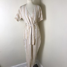 Topshop Striped Jumpsuit Size 6 Cotton Linen NEW