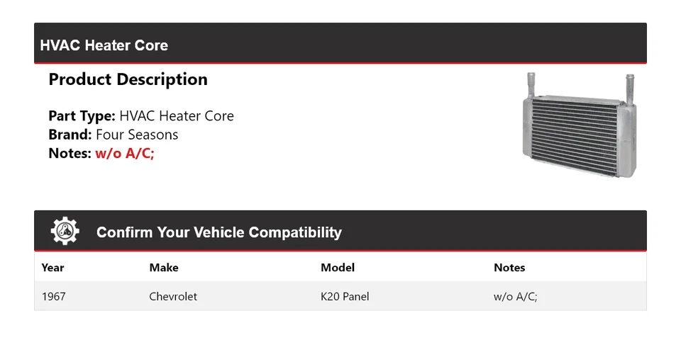 Para Chevrolet K20 1967 panel HVAC núcleo de calefacción 4 estaciones Foto 2 de 3