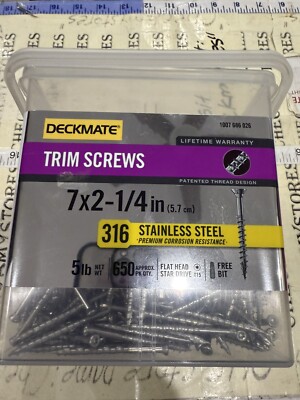 Deckmate 5 Lbs (650qty) 7 X 2-1/4'' 316 Stainless Steel Trim Screws Flat,Star Drv