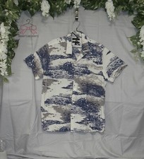 Men's Banana Republic Short Sleeve Button Up   Shirt White Graphic Print Size XL