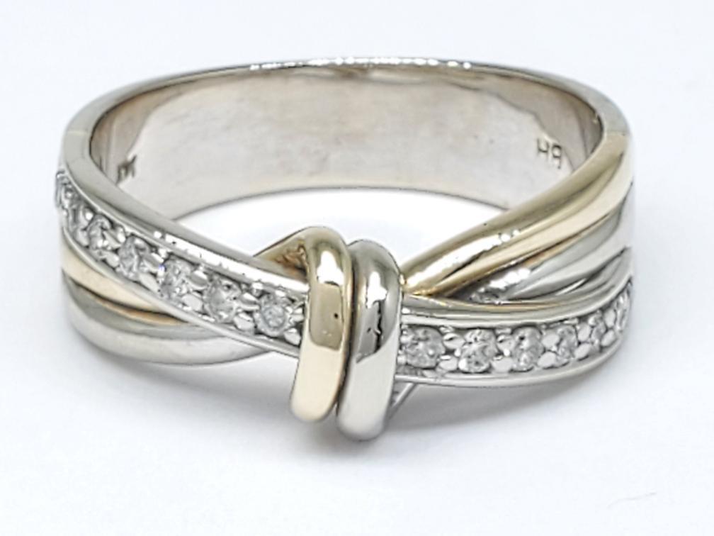 14K Solid Two Tone Gold Diamond Crossover Fashion… - image 1