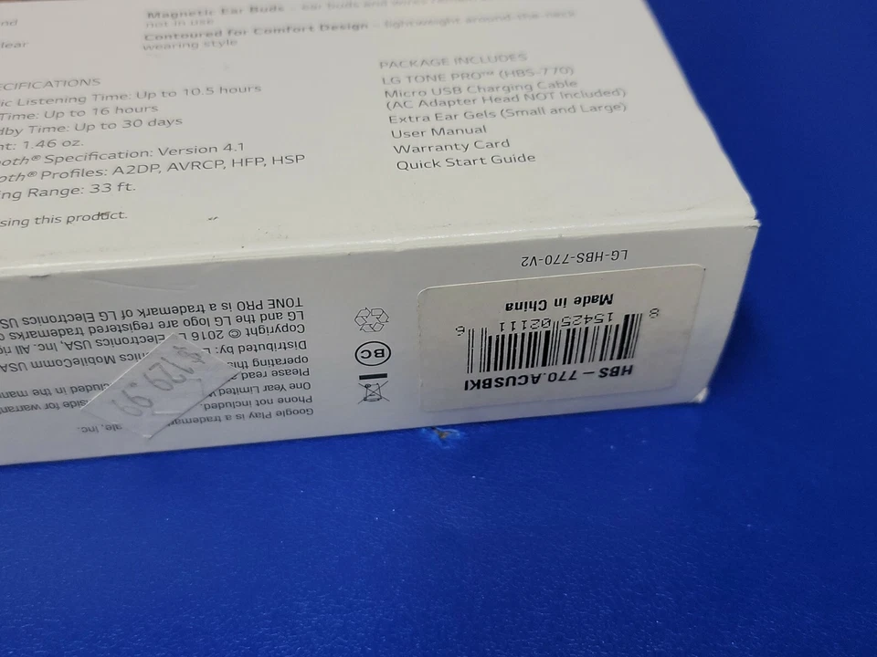 LG HBS-770 Tone Pro Wireless Headphones Neckban Bluetooth (BLACK)NEW SEALED - Image 3 of 4