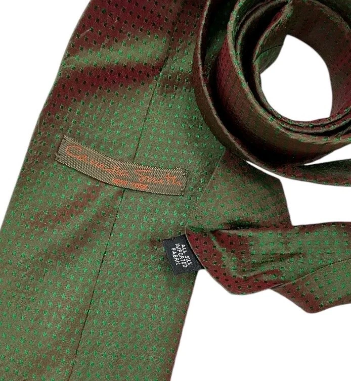 Corbata CAMILLA SMITH Cambiante Verde/Borgoña Geométrica Seda LUJO EE. UU. Foto 4 de 4