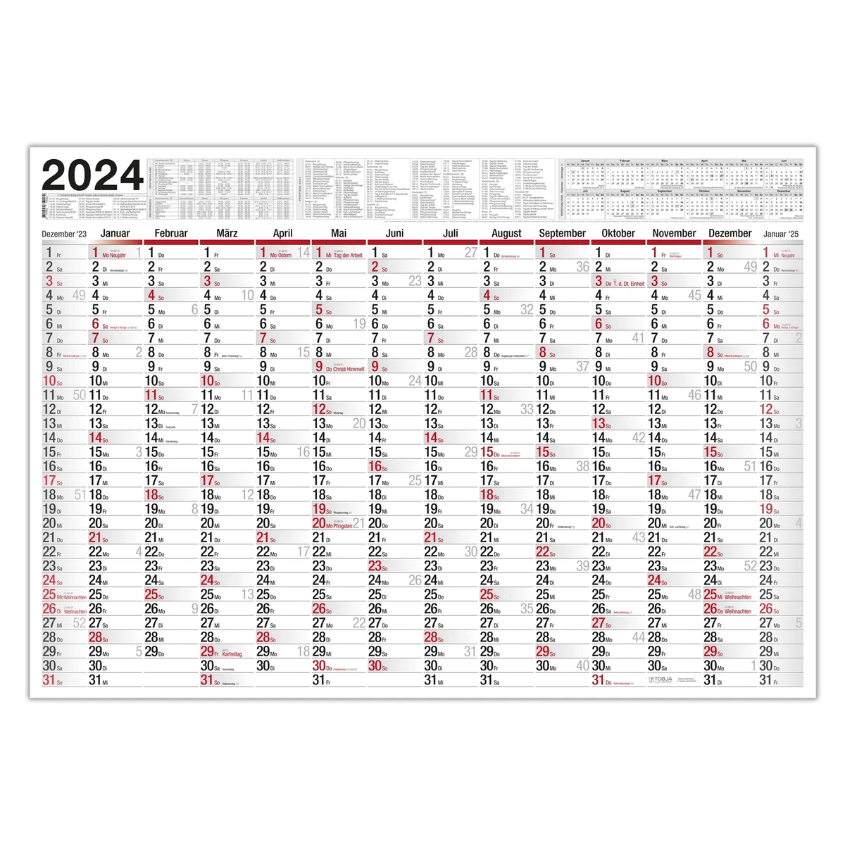 Kalender 2024 Jahresplaner XXL Wandkalender Planer groß Jahreskalender  Poster