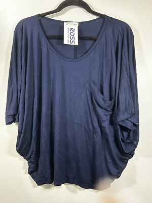 R2D Apparel Juniors Short Dolman Sleeve Dark Blue T-Shirt sz Medium Rayon Blend