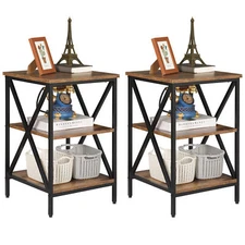 2 PCS 24'' End Table with Wooden Shelves Side Sofa Table for Living Room Bedroom
