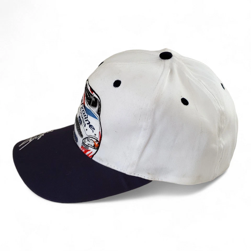 Sombrero trasero a presión bordado blanco/azul marino Nascar Mark Martin Valvoline diseño deportivo Foto 3 de 4