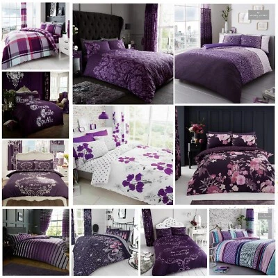 PRINTED PURPLE DUVET COVER SET & Pillow Case Bedding Quilt Single Double King