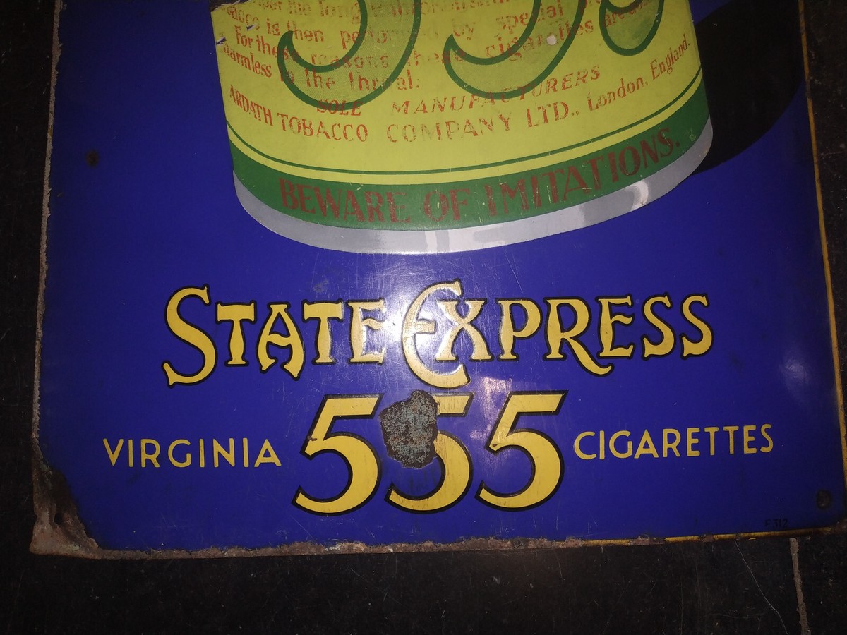 VINTAGE PORCELAIN ENAMEL SIGN 555 CIGARETTES STATE EXPRESS