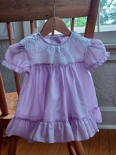 Vintage Cutest One USA Baby Girl's Purple Lavender Polka Dot Dress Lace Ruffles