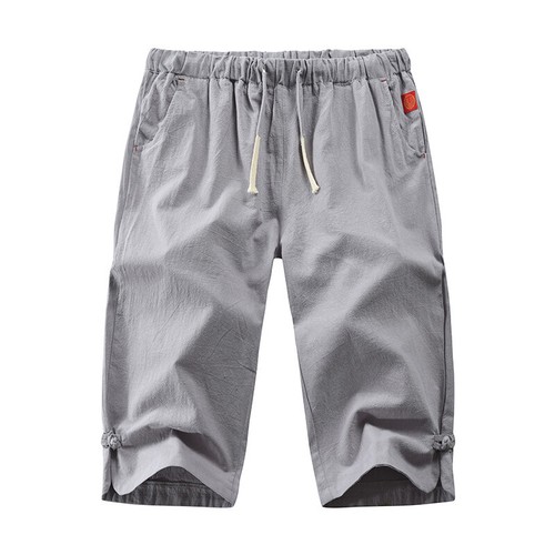 Mens 3/4 Length Shorts Elastic Waist Casual Linen Baggy Three Quarter Pants - Picture 11 of 16