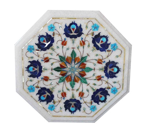 Piatto Decorativo In Marmo Indiano Dipinto A Mano Con Supporto Legno - Regalo Elegante Per Casa, Matrimoni E Anniversari