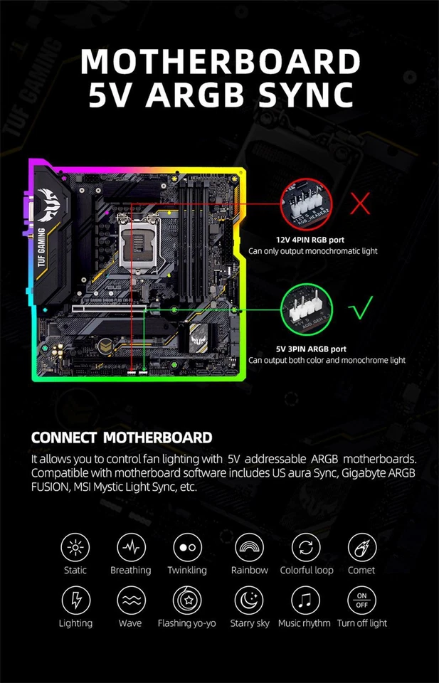 BRAINZAP A-RGB RGB 5V/6PIN Controller Lüfter Fan Music Aura Asus Asrock Coolmoon - Bild 4 von 4