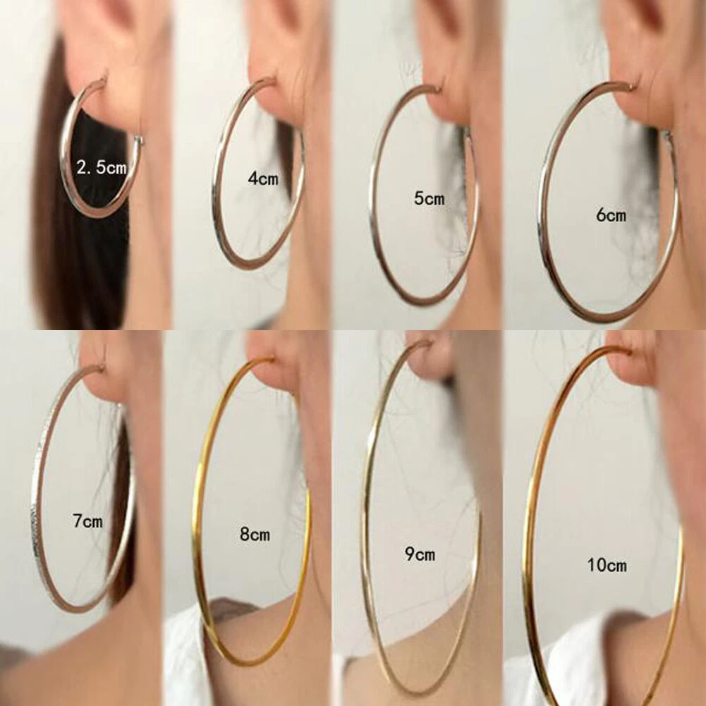 1Pair Hoop Style Round Earrings Gold Silver Ladies 25mm 100mm