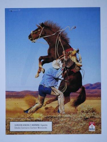 Marlboro Man Cowboy Vintage 1997 Raring Bronco Original Print Ad 8.5 x 11
