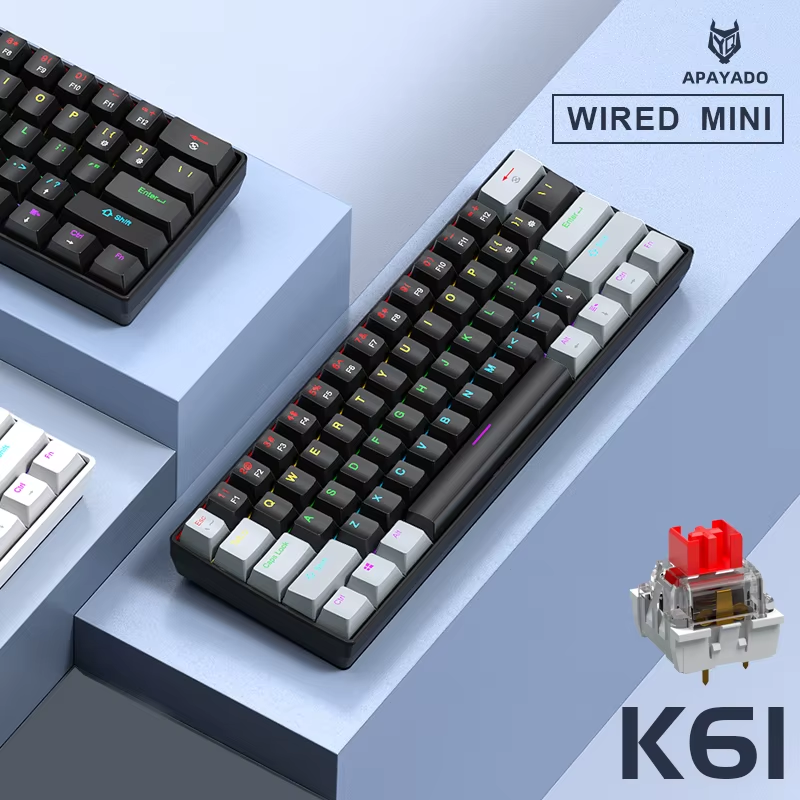 K61 60% Wired Mechanical Keyboard with RGB Backlight in Black or White