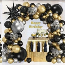 Starburst Celebration: 148PCS Black and Gold Balloons Garland Arch Kit - Metalli