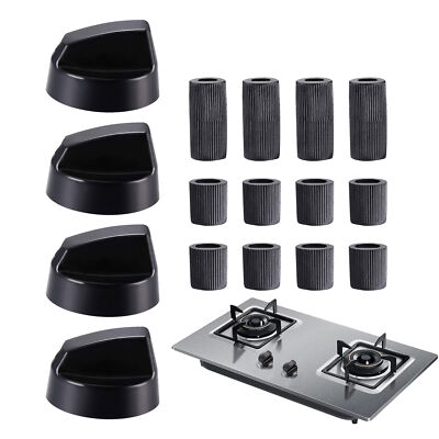 4 Packs Universal Oven Stove Knob Replacement Black ABS Plastic for Cookware