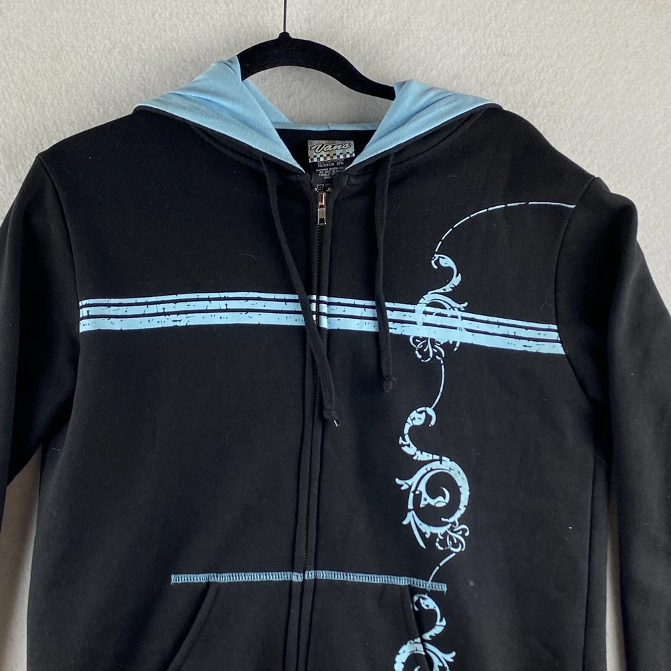 Vans Sudadera con Capucha Niñas Grande L Negra Cremallera Completa Bolsillos Polares Rayas Informal Cómoda Foto 2 de 4
