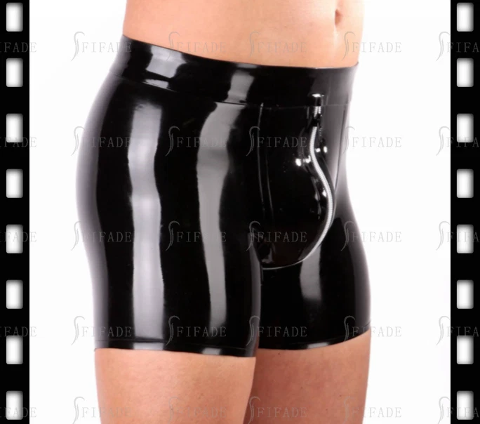 Latex Shorts for Men 2 WAY Crotch Zipper Boxers Cool Customized 0.4MM e87