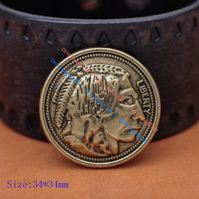 2X Antique Gold BUFFALO NICKEL INDIAN HEAD Western Leathercraft Coin DIY Conchos
