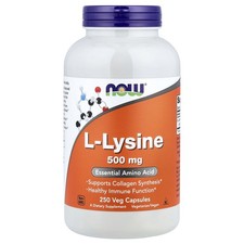 Now Foods L-Lysine 500 mg 250 Capsules GMP Quality Assured