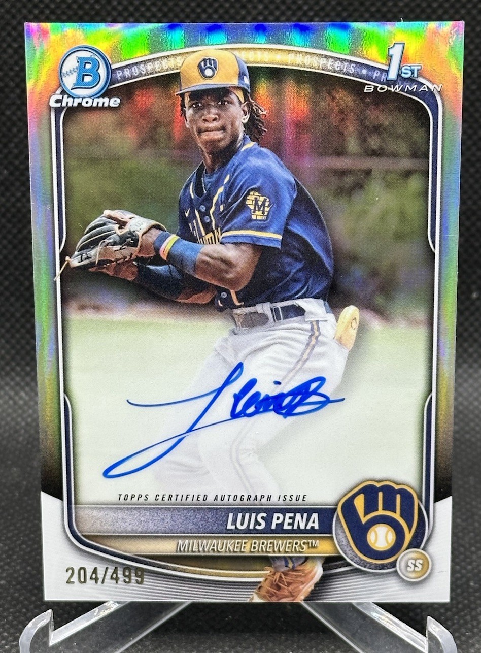 2025 Bowman Chrome Luis Pena 1st Refractor Auto /499 CPA-LP Brewers