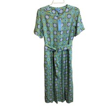 Draper James Tallulah Wrap Dress Women Size XS Green Daisy Block Print Belt