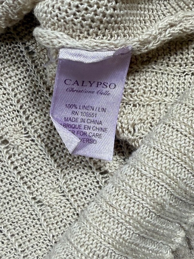 Calypso St Barth льняной кабель вязаный свитер размер маленький легкий бежевый V шеи - Изображение 4 из 4