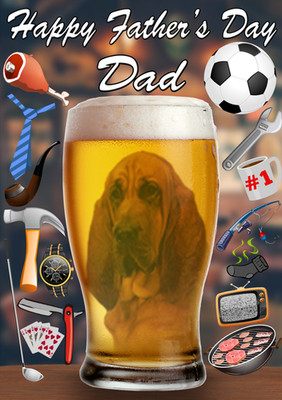 Bloodhound Hund Pint Vatertag Grußkarte A5 Papa Stiefpapa Kneipe Bier PP80