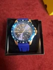 Invicta Men's Analog Watch Blue Dial Gold Case Blue Silicone Strap w/ Box