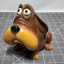 Vintage 6x6x5 basset coin bank whimsical funny chubby hound no stopper brown