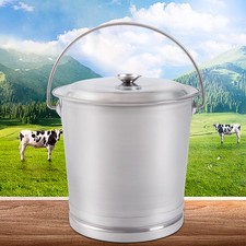14L Stainless Steel Milk Pail Bucket with Lid Milk Can Wine Pail Bucket NEW