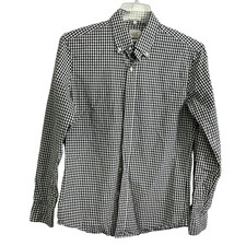 J Crew Secret Wash Shirt Mens Medium Black White Gingham Slim Fit Button Down