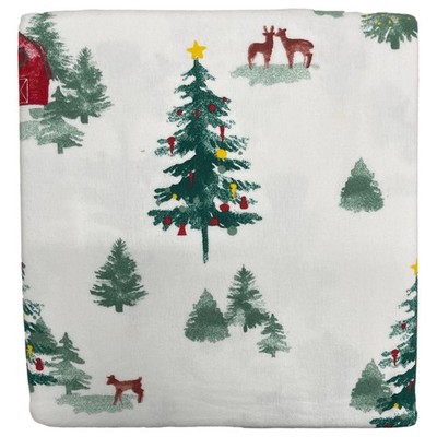 Cuddle Duds Flannel Sheet Set Christmas Trees & Barns Full Bed Sheets, Bedding