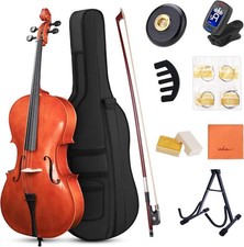 4/4 Full Size Acoustic Cello, Beginner Acoustic Cello Kit with Portable Bag, Sta