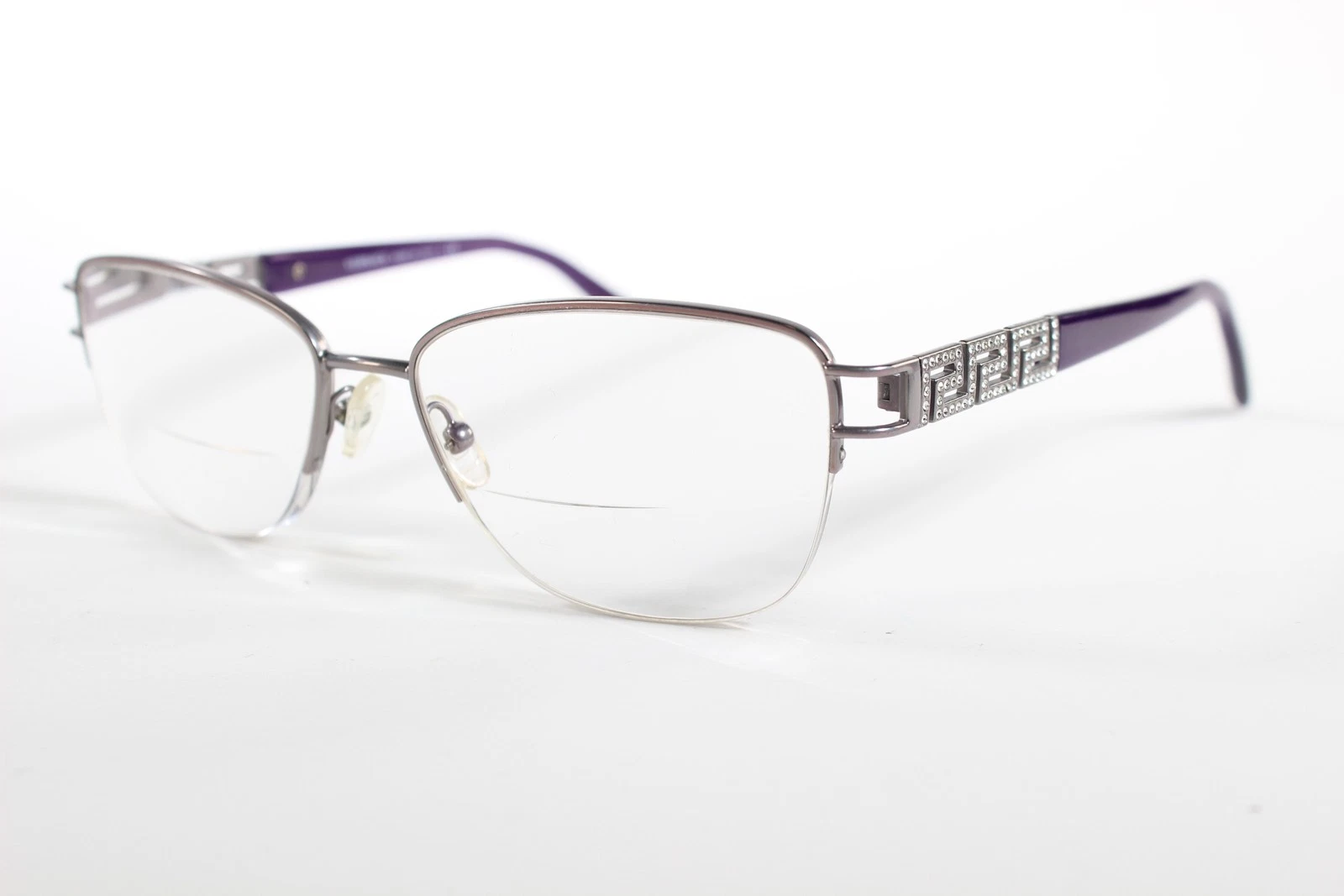 Versace Eyeglasses 1220 Women Purple Semi Rimless Metal Eyewear Glasses Frames