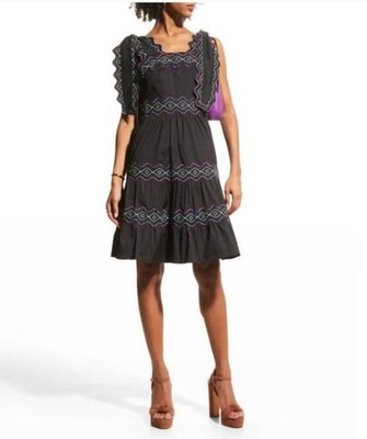 Celia B Size Umi Short Dress In Black Tie Shoulder Scallop Edge NWOT - Size S
