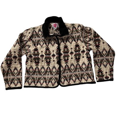 Keren Hart 90s Southwest Aztec Blanket Tapestry Corduroy Collar Jacket women XL