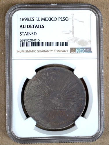 MEXICO 1898 ZS FZ SILVER PESO NGC AU DETAILS, STAINED 020015