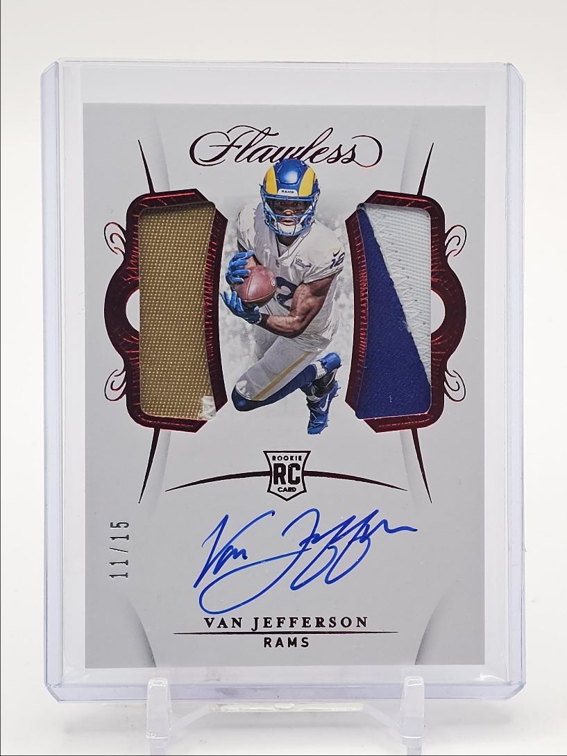 VAN JEFFERSON 2020 FLAWLESS RPA ROOKIE DUAL PATCH RUBY RC AUTO /15 Q3948