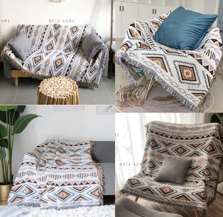 Lqprom Boho Throw Blankets Knit Bed Blankets with Tassel Aztec Western ...