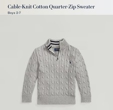 Polo Ralph Lauren Boys' Light Gray Cable-Knit Zip Sweater