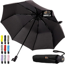 GORILLA GRIP Strong Windproof Stick Compact Umbrella for Rain, One-Click