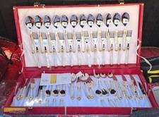 GOTTINGHEN SIRIKIT 52 18/10 STAINLESS STEEL CUTLERY-24KARAT MINT GOLD-MOTHER OF PEARL EXCLUDED