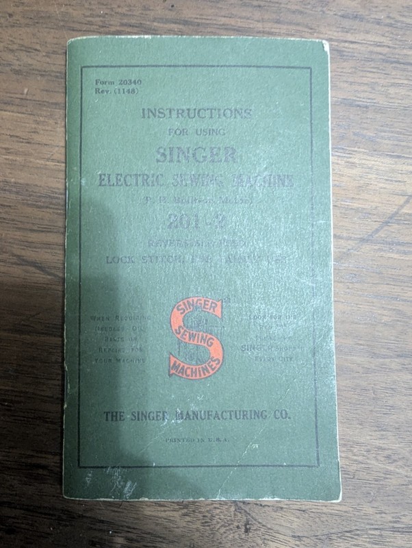 Singer 201-2 Manual Instruction Sewing Machine original (Model 201-2)