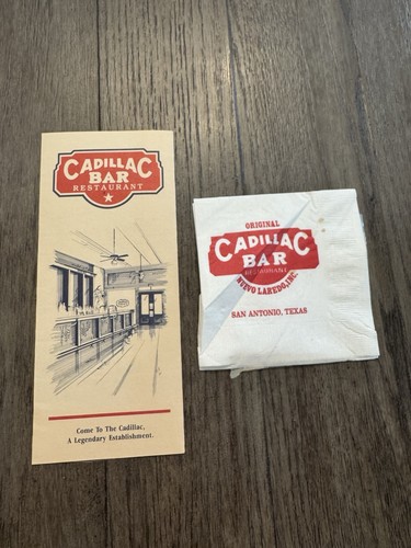 CADILLAC BAR RESTAURANT SAN ANTONIO TEXAS PAMPHLET & BAR NAPKINS