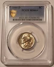 1944 D Jefferson Silver Nickel Unc MS66+ PCGS GSH