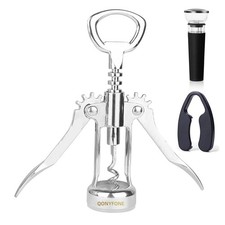 QONYFONE Wing Corkscrew Wine Opener, Premium Zinc Alloy Manual Bottle Silver